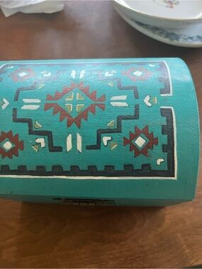 Turquoise Aztec-Pattern Recipe  Box - Artisan Style